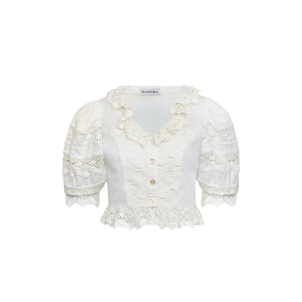 HUNTER BELL - PRIMROSE BLOUSE, 
White Lace Puff Sleeve Top